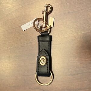 Coach Black Leather Valet Key Holder with Gold trigger snap and key rings